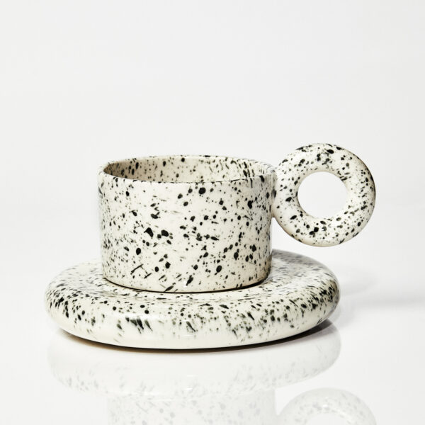 Kubek ceramiczny plus spodek Jackie / Pollock patern/ ręcznie wytwarzane