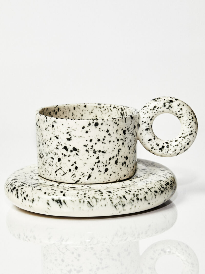 Kubek ceramiczny plus spodek Jackie / Pollock patern/ ręcznie wytwarzane