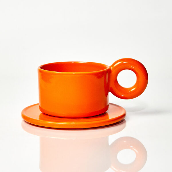Kubek ceramiczny plus spodek Baub / Orange/ ręcznie wytwarzane