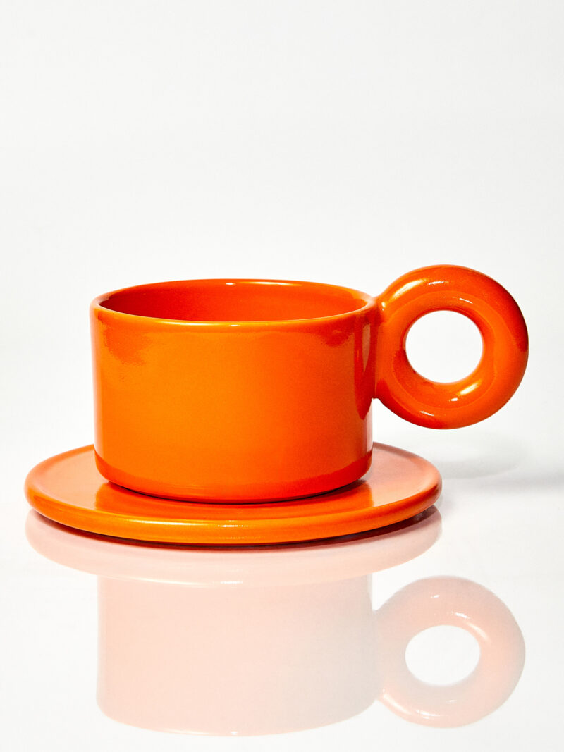 Kubek ceramiczny plus spodek Baub / Orange/ ręcznie wytwarzane