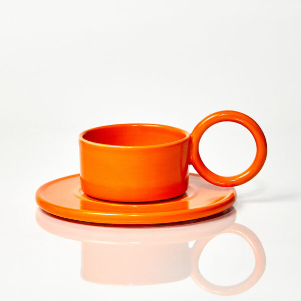 Filiżanka ceramiczna plus spodek Baub / Orange/ ręcznie wytwarzana