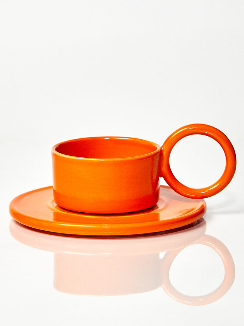 Filiżanka ceramiczna plus spodek Baub / Orange/ ręcznie wytwarzana