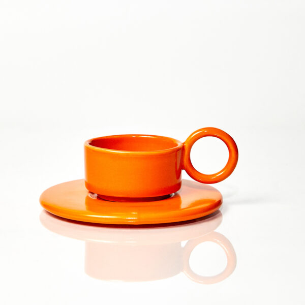 Filiżanka ceramiczna plus spodek Baub espresso / Orange/ ręcznie wytwarzana