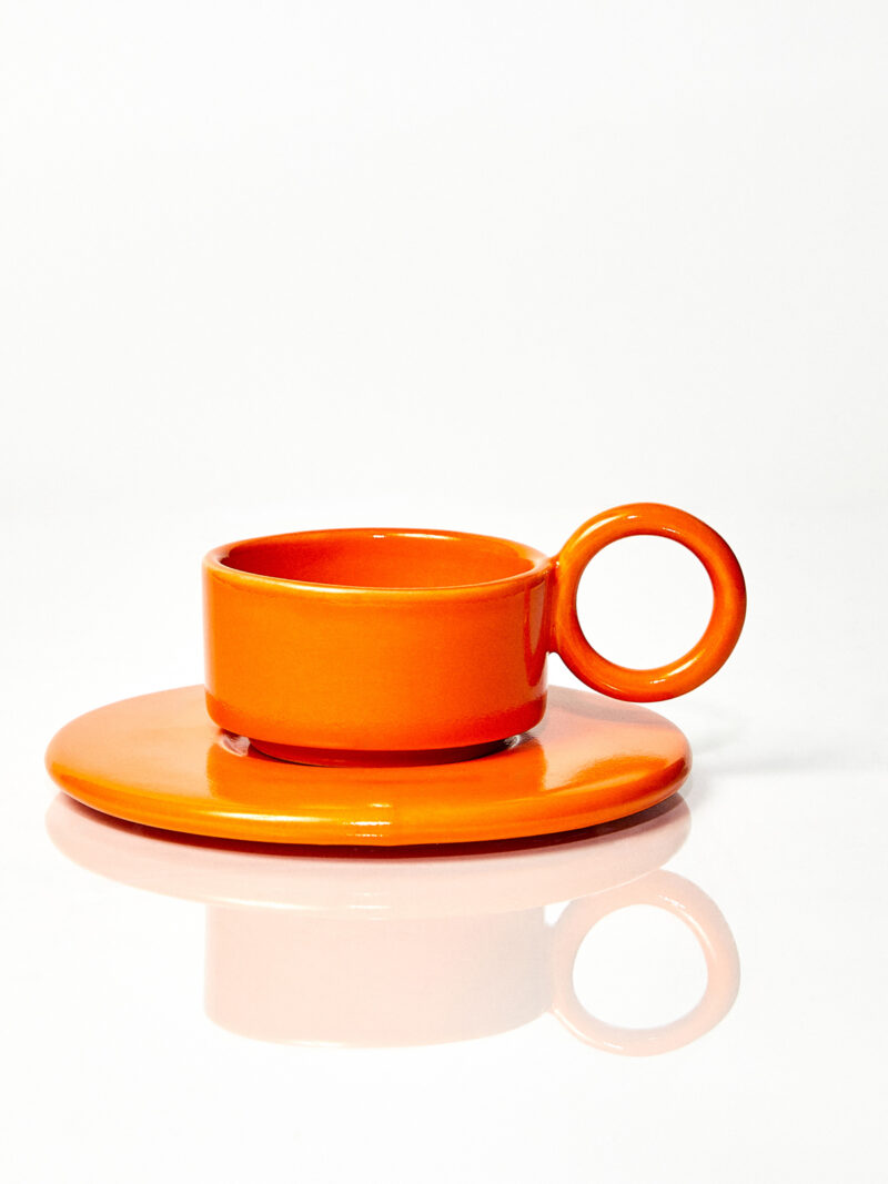 Filiżanka ceramiczna plus spodek Baub espresso / Orange/ ręcznie wytwarzana