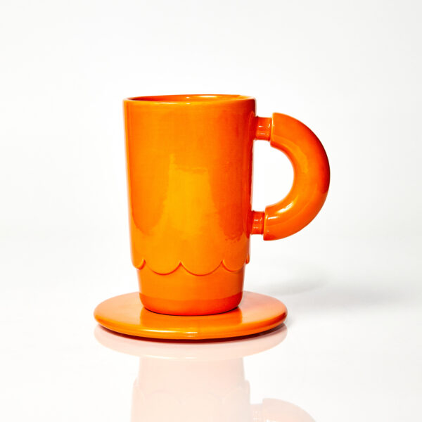 Kubek ceramiczny LOLA plus spodek Baub/ Orange/ ręcznie wytwarzany