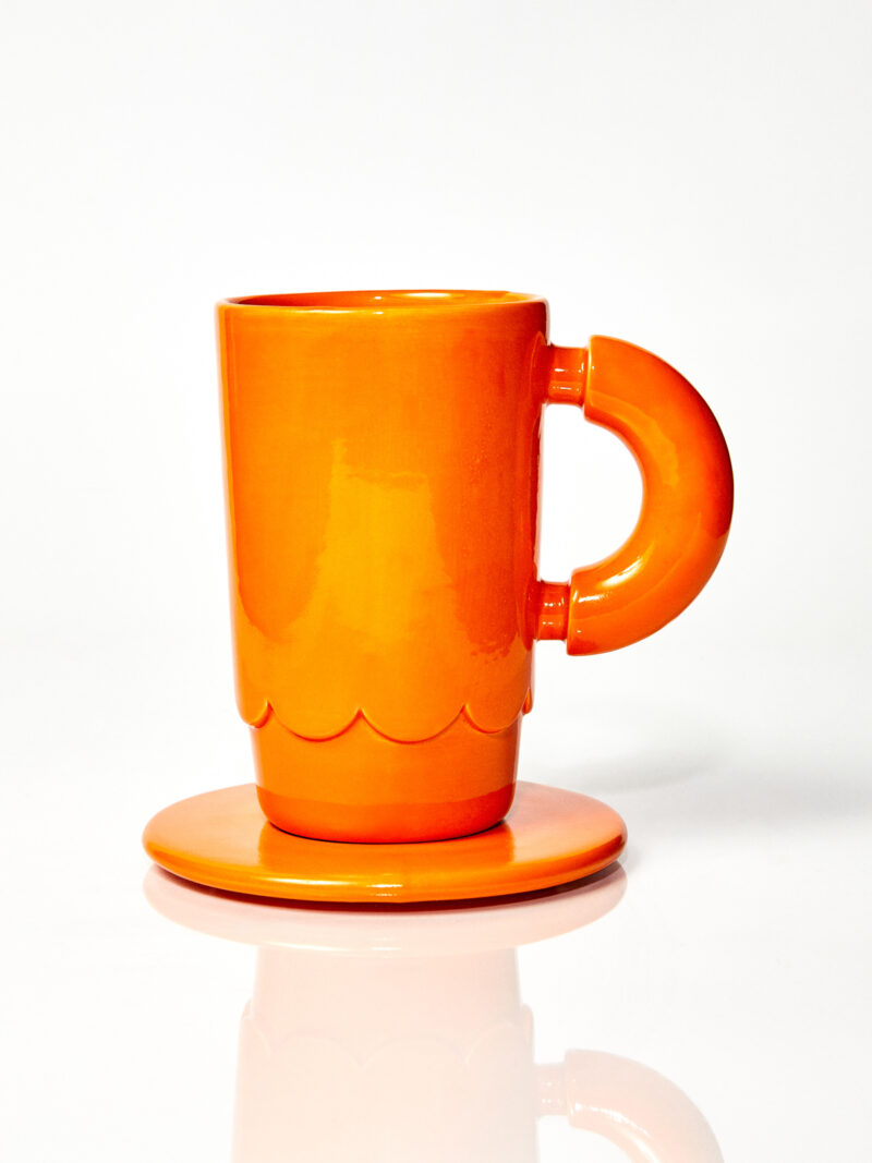 Kubek ceramiczny LOLA plus spodek Baub/ Orange/ ręcznie wytwarzany