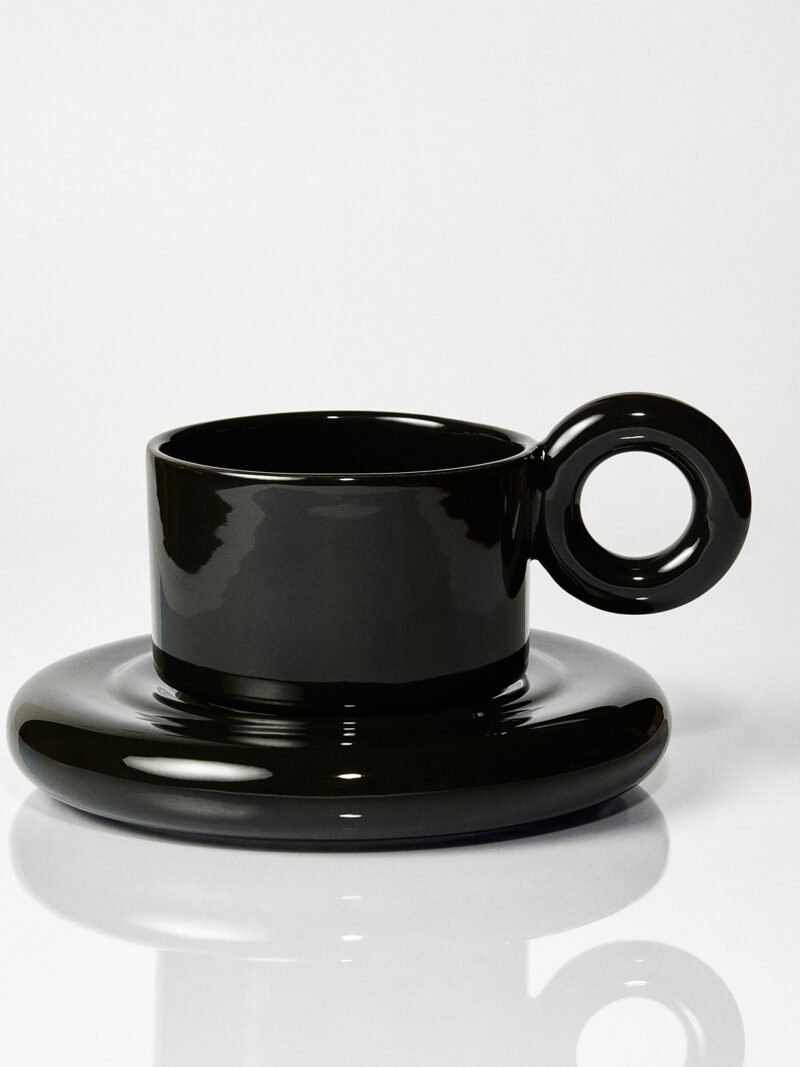 Kubek ceramiczny plus spodek Jackie / Opal Black/ ręcznie wytwarzane