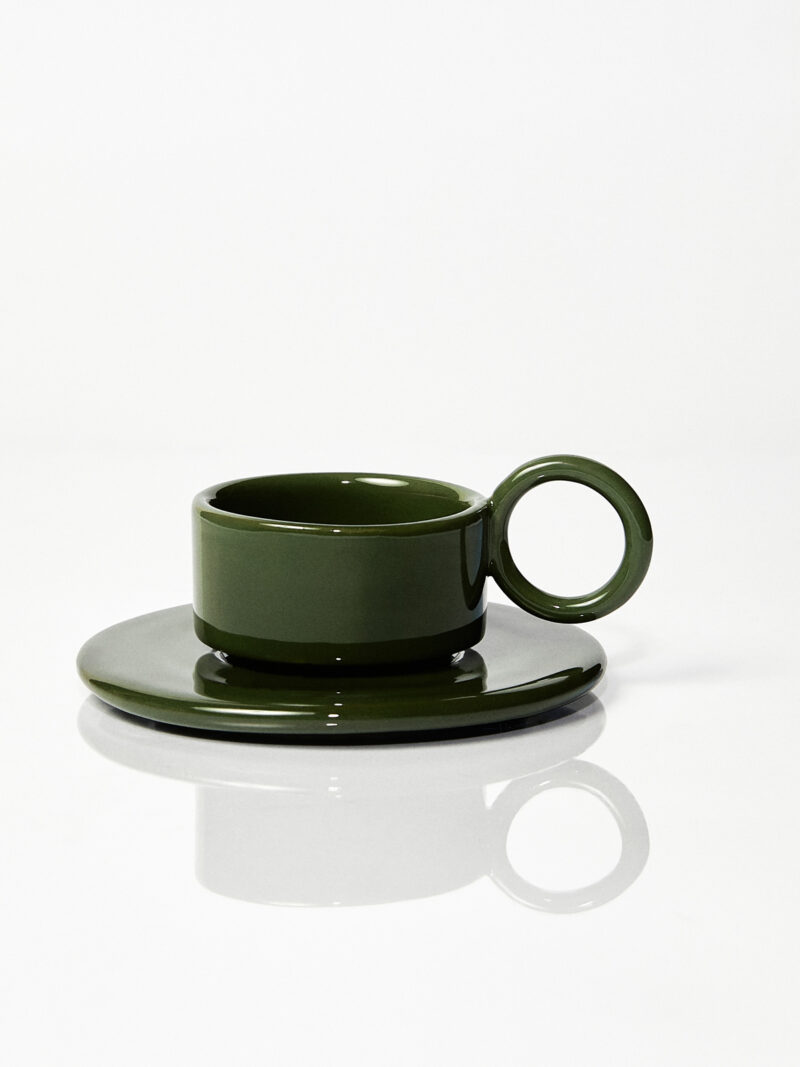 Filiżanka ceramiczna Baub espresso plus spodek / zielona / Parrot green/ ręcznie wytwarzana