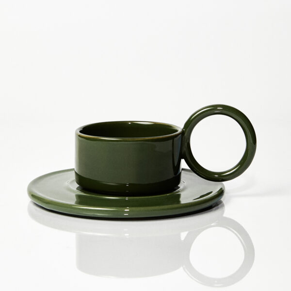 Filiżanka ceramiczna plus spodek Baub zielony/ Parrot Green/ ręcznie wytwarzana