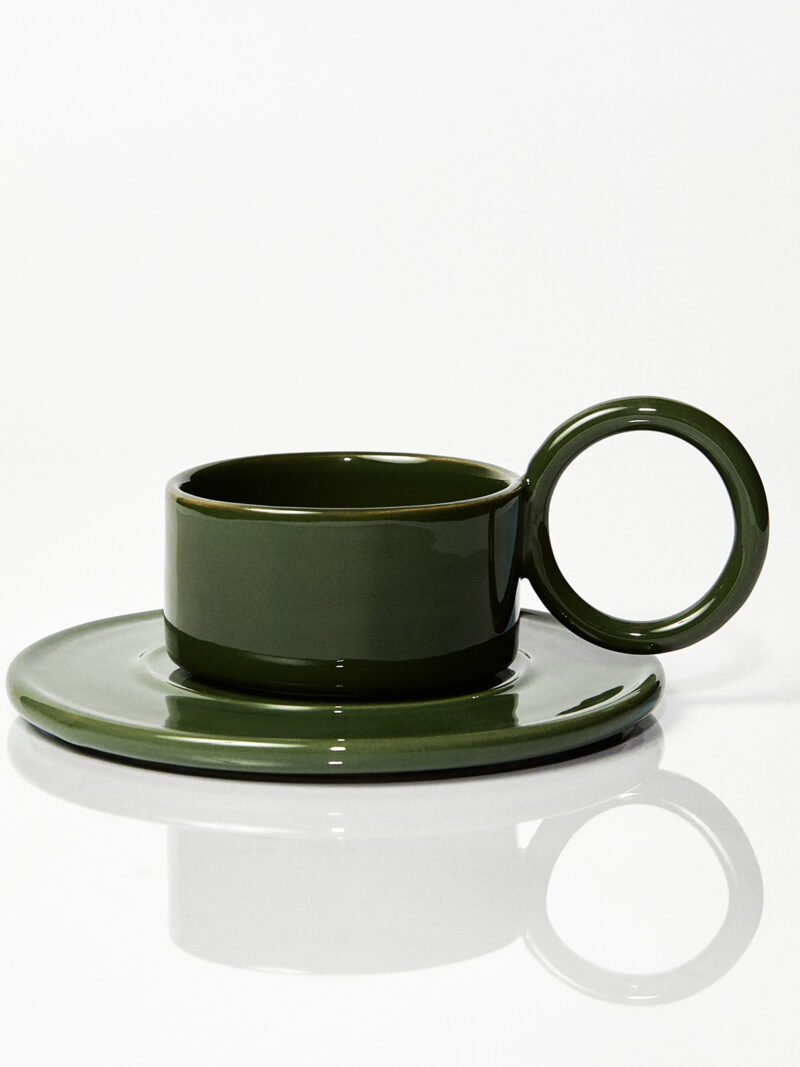Filiżanka ceramiczna plus spodek Baub zielony/ Parrot Green/ ręcznie wytwarzana