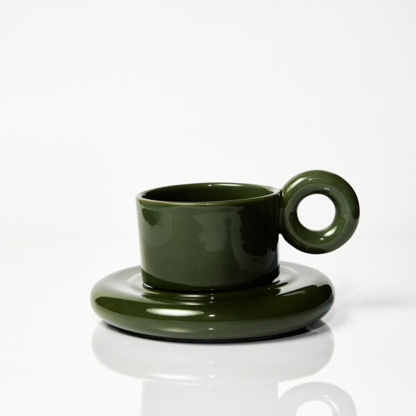 Kubek ceramiczny plus spodek Jackie / Parrot Green/ ręcznie wytwarzane