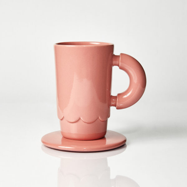 Kubek ceramiczny LOLA plus spodek Baub/ różowy/ Blooming dahlia/ ręcznie wytwarzany