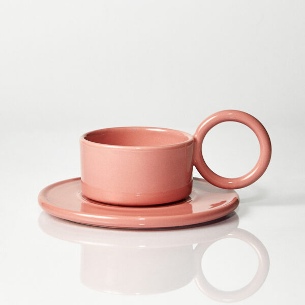 Filiżanka ceramiczna plus spodek Baub różowy / Blooming Dahlia/ ręcznie wytwarzana