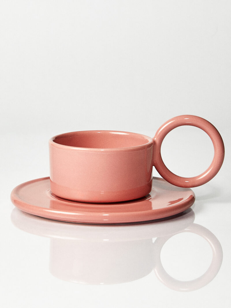 Filiżanka ceramiczna plus spodek Baub różowy / Blooming Dahlia/ ręcznie wytwarzana