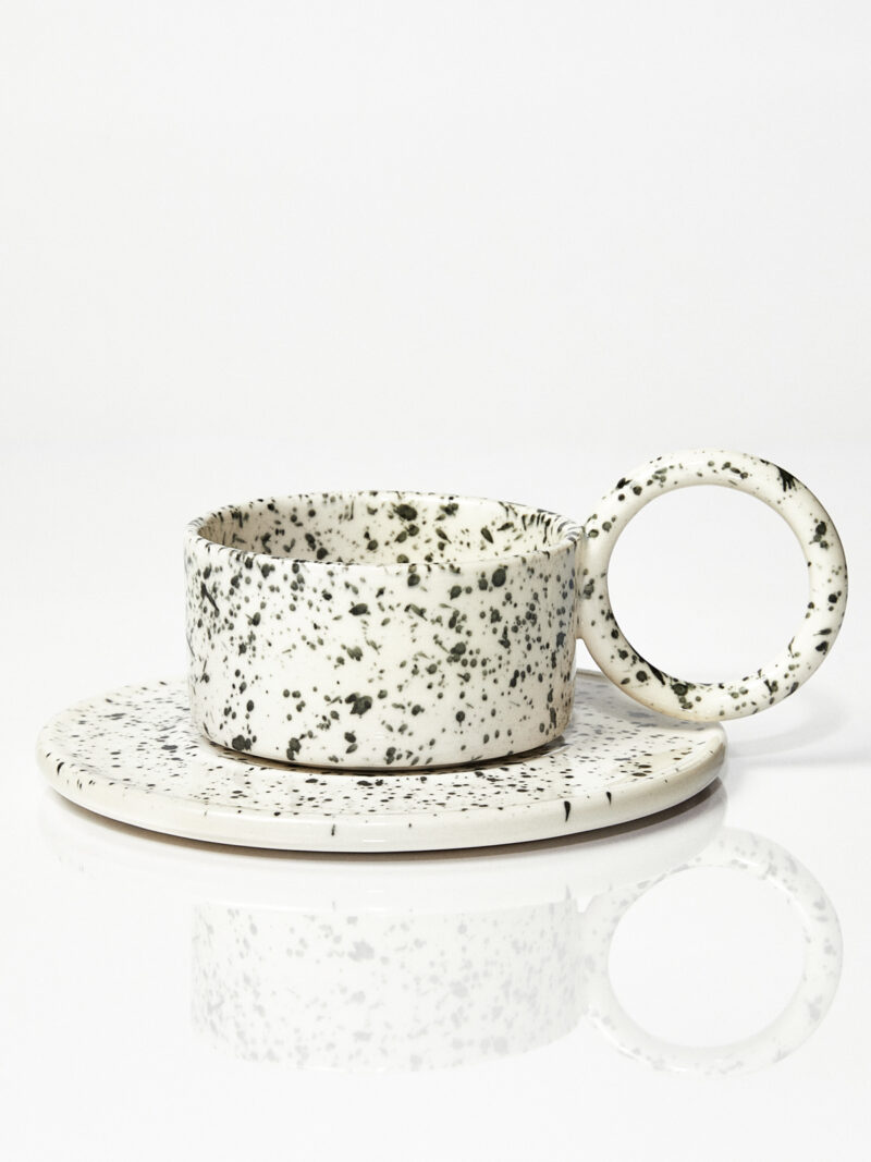Filiżanka ceramiczna plus spodek Baub / Pollock patern/ ręcznie wytwarzana