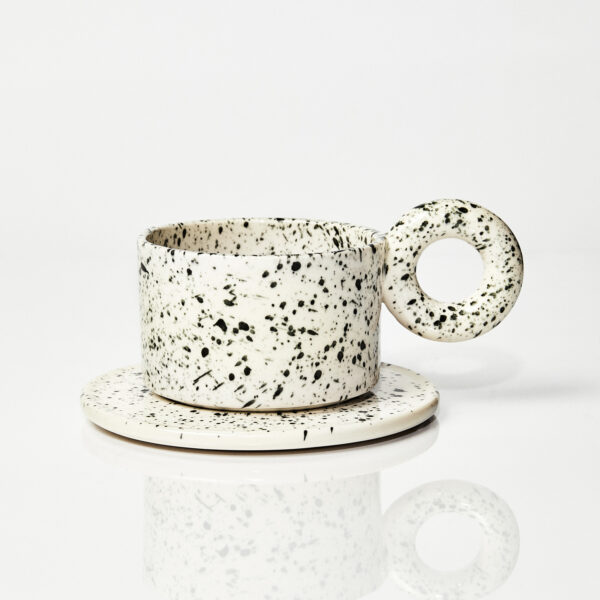 Kubek ceramiczny plus spodek Baub / Pollock patern/ ręcznie wytwarzane