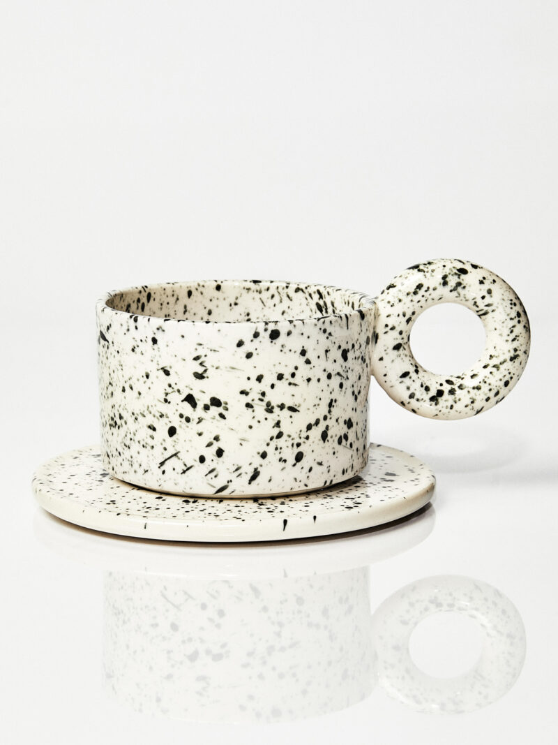 Kubek ceramiczny plus spodek Baub / Pollock patern/ ręcznie wytwarzane