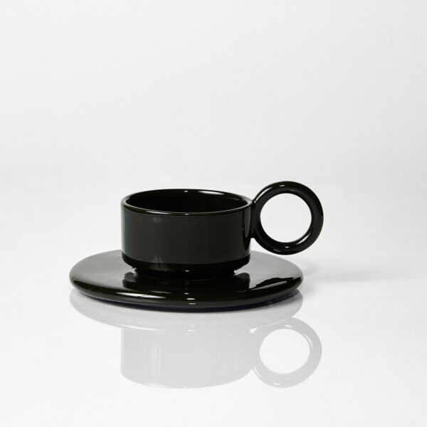 Filiżanka ceramiczna plus spodek Baub espresso / Opal Black/ ręcznie wytwarzana