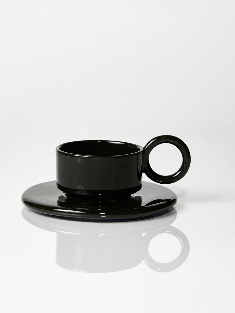 Filiżanka ceramiczna plus spodek Baub espresso / Opal Black/ ręcznie wytwarzana
