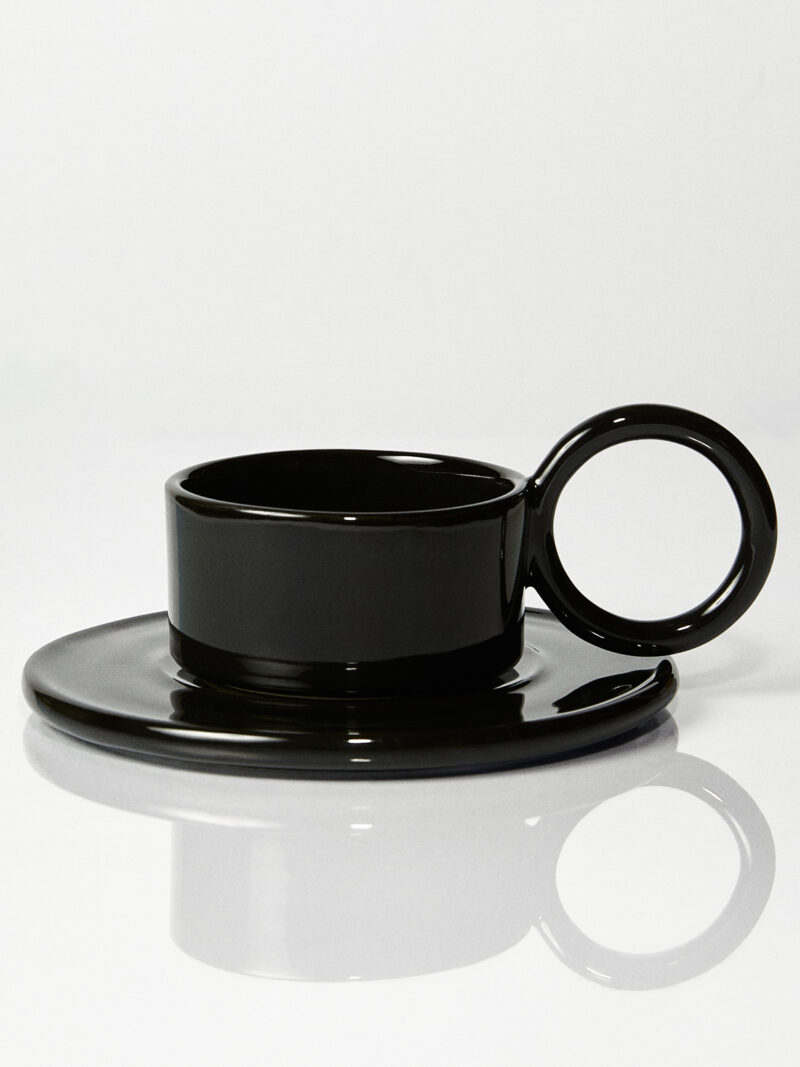 Filiżanka ceramiczna plus spodek Baub / Opal Black/ ręcznie wytwarzana