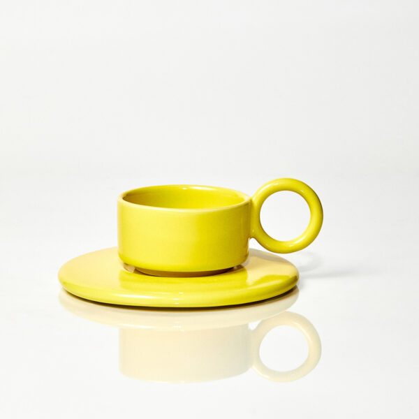 Filiżanka ceramiczna plus spodek Baub espresso / Acid Yellow/ ręcznie wytwarzana
