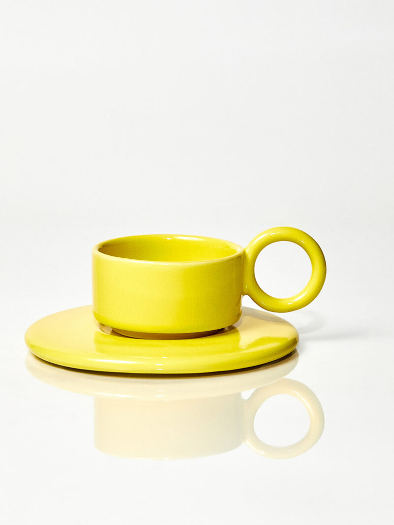 Filiżanka ceramiczna plus spodek Baub espresso / Acid Yellow/ ręcznie wytwarzana