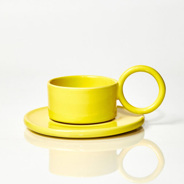 Filiżanka ceramiczna plus spodek Baub / Acid Yellow/ ręcznie wytwarzana