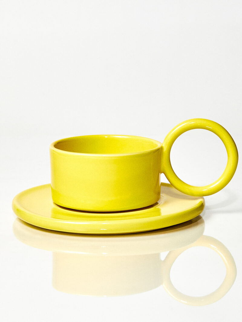 Filiżanka ceramiczna plus spodek Baub / Acid Yellow/ ręcznie wytwarzana