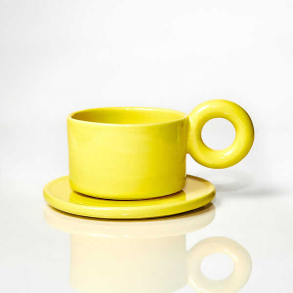 Kubek ceramiczny plus spodek Baub / Acid yellow/ ręcznie wytwarzane
