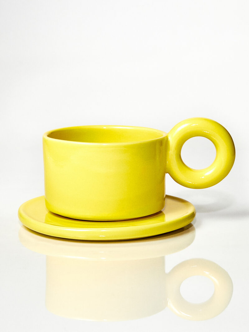Kubek ceramiczny plus spodek Baub / Acid yellow/ ręcznie wytwarzane