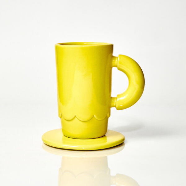 Kubek ceramiczny LOLA plus spodek Baub/ Acid yellow/ ręcznie wytwarzany
