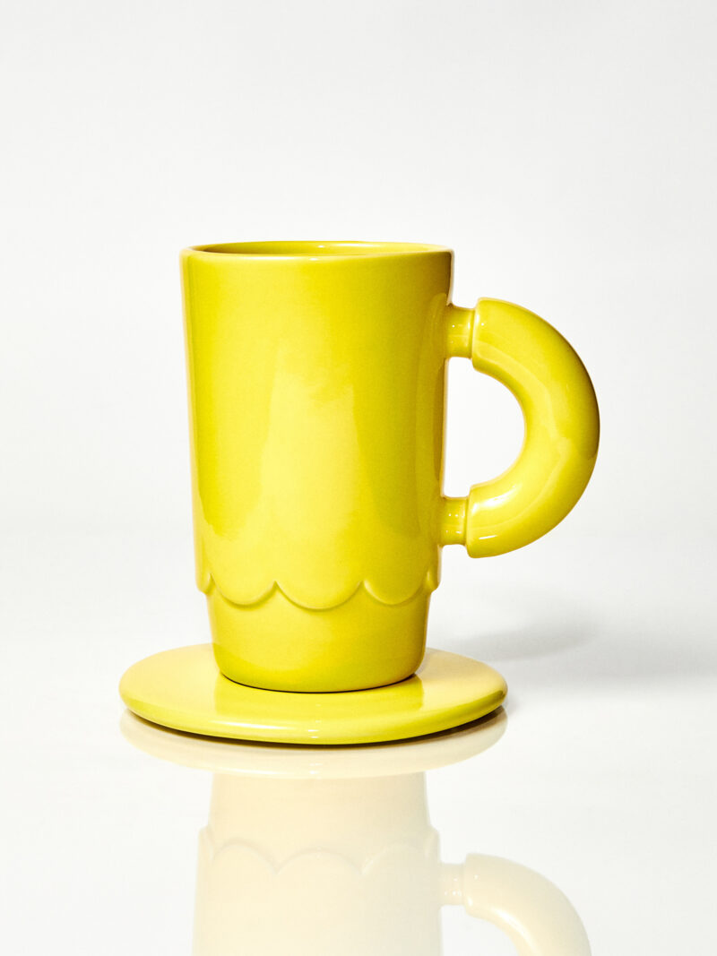 Kubek ceramiczny LOLA plus spodek Baub/ Acid yellow/ ręcznie wytwarzany