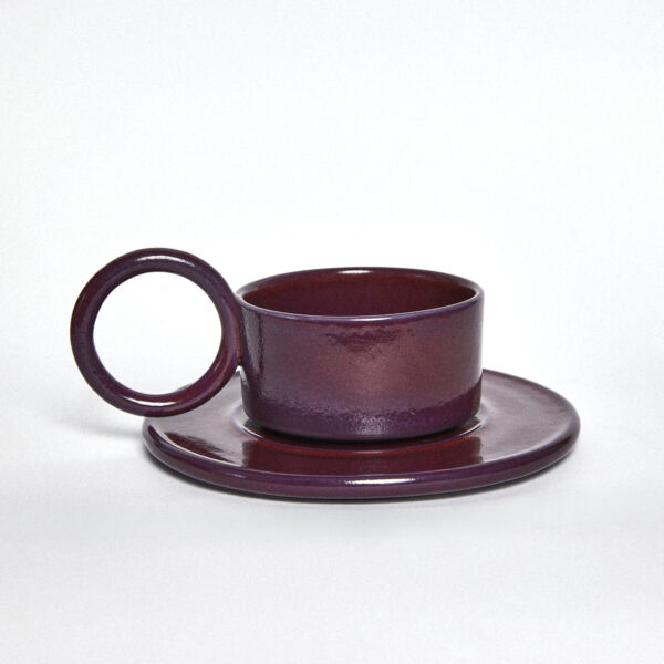 Filiżanka ceramiczna plus spodek Baub /Śliwkowy /Plum /ręcznie wytwarzany