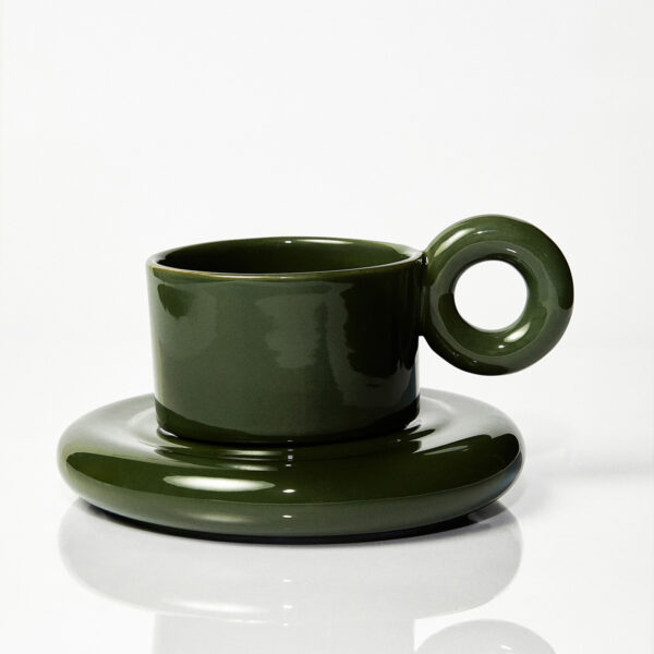 Kubek ceramiczny plus spodek Jackie / Parrot Green/ ręcznie wytwarzane