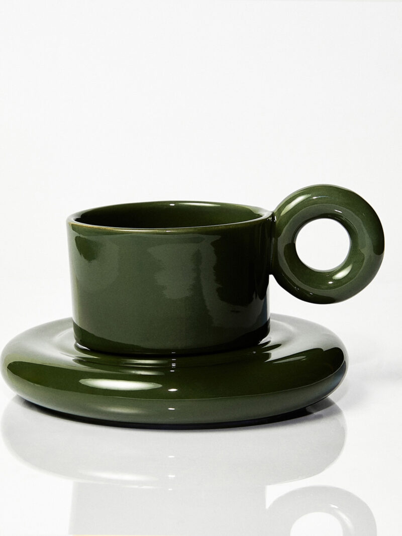 Kubek ceramiczny plus spodek Jackie / Parrot Green/ ręcznie wytwarzane