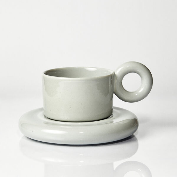 Kubek ceramiczny plus spodek Jackie / Taupe/ ręcznie wytwarzane